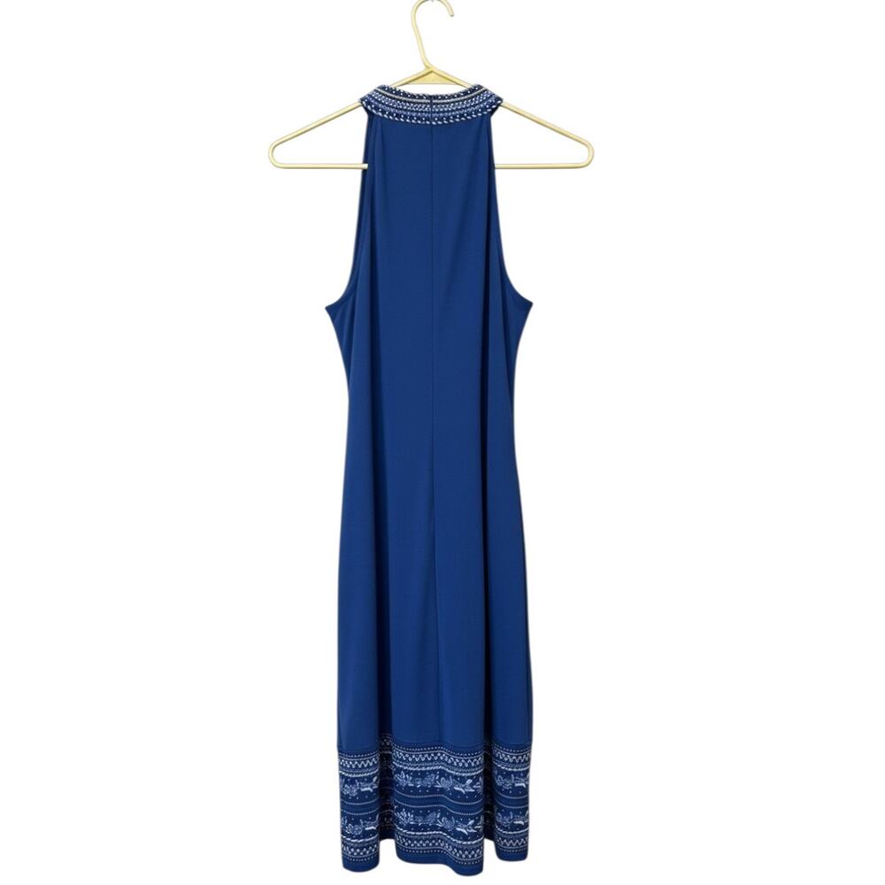✨ WHBM Blue Embroidered Halter Dress SP Petite Stretch Resort Chic 💙 - Picture 2 of 6